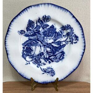 Antique Flow Blue Ruffled Rose Plate Ironstone Staffordshire England 10 Inch
